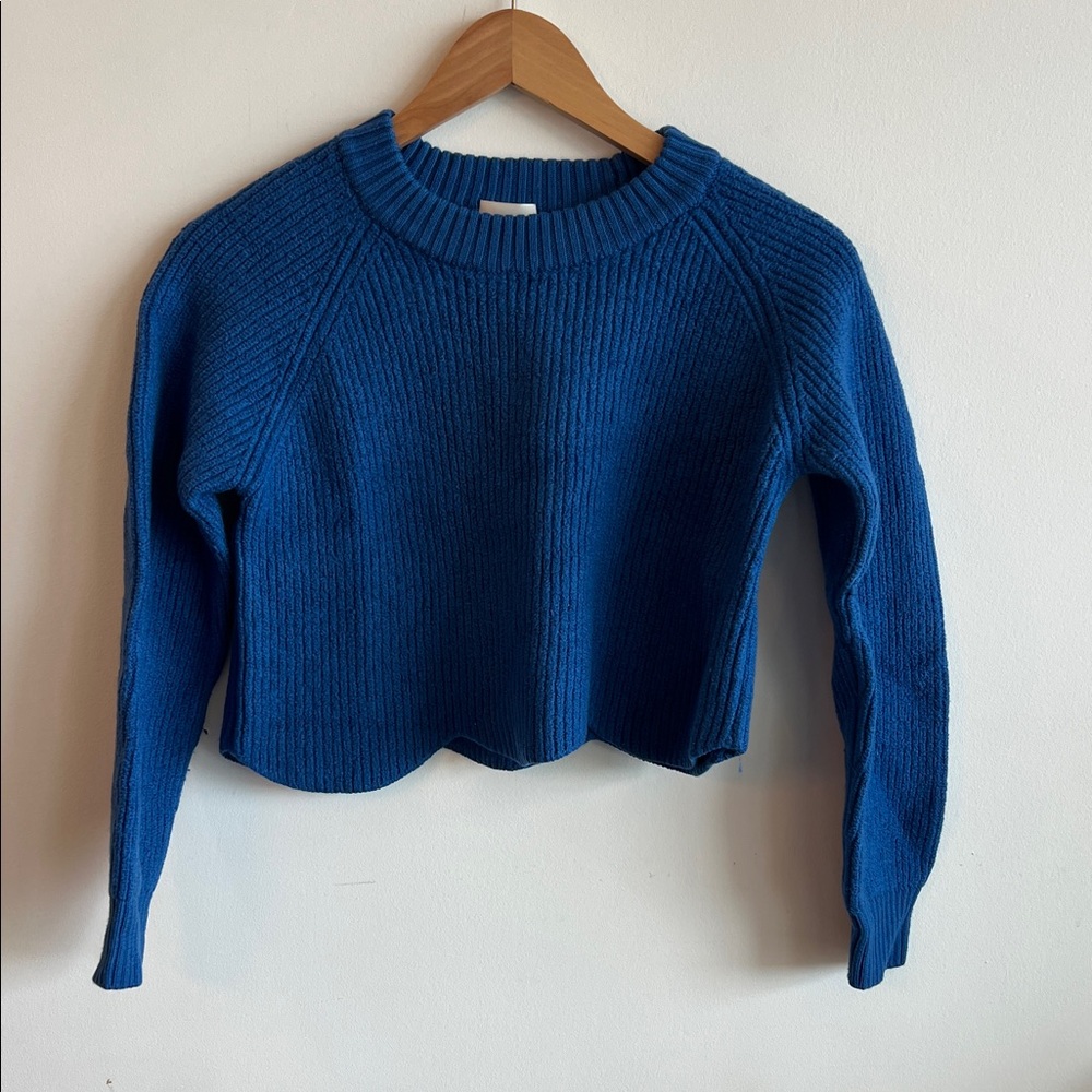 Wilfred Merino Wool Blue Crew Neck Crop Sweater